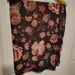 Ellen Tracy Oversized Scarf Paisley Floral Pashima w Fringe Feminine Romantic